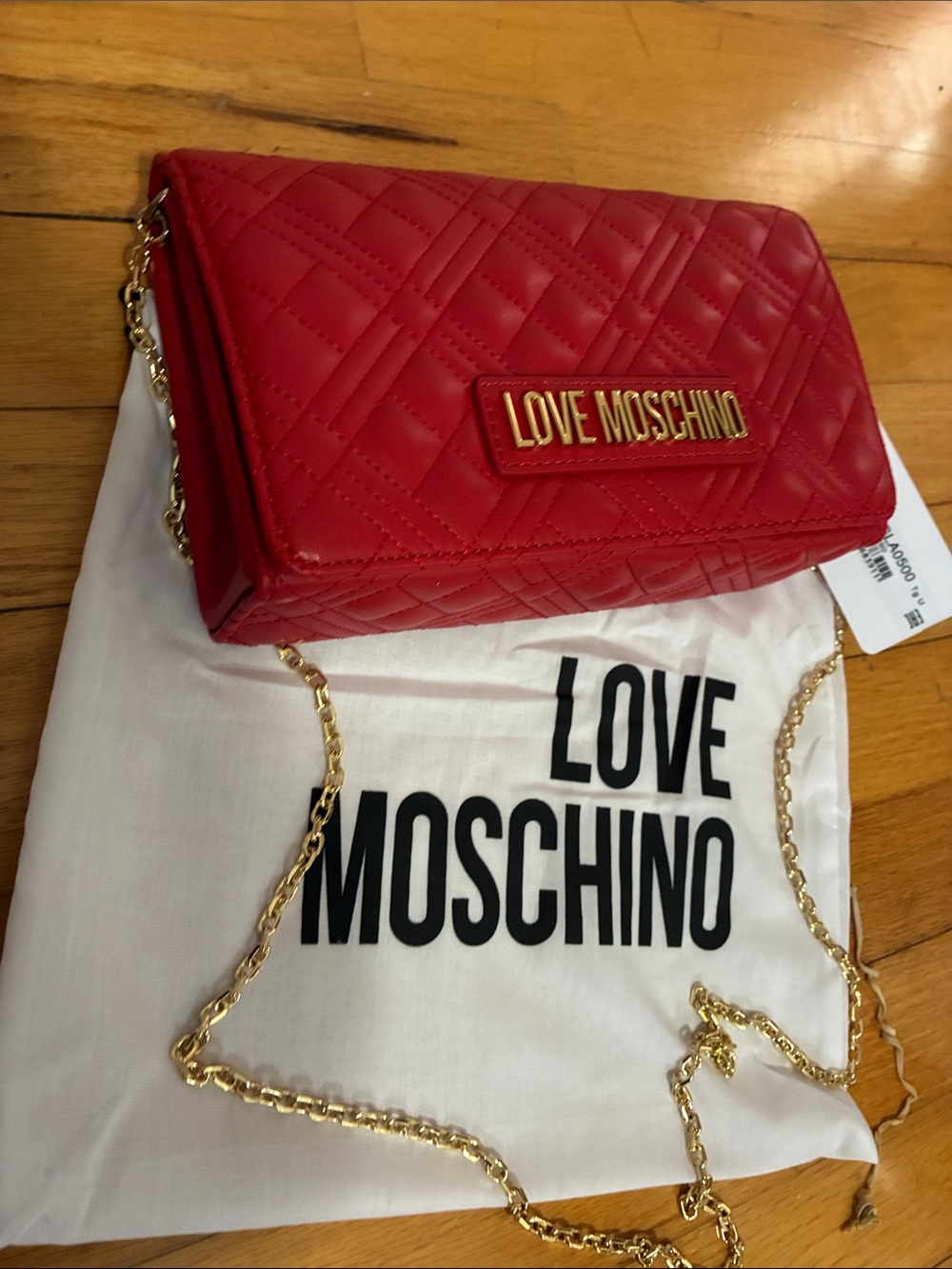 Love Moschino Red Quilted Shoulder Bag Crossbody with Gold Chain - NEW WITH TAGS